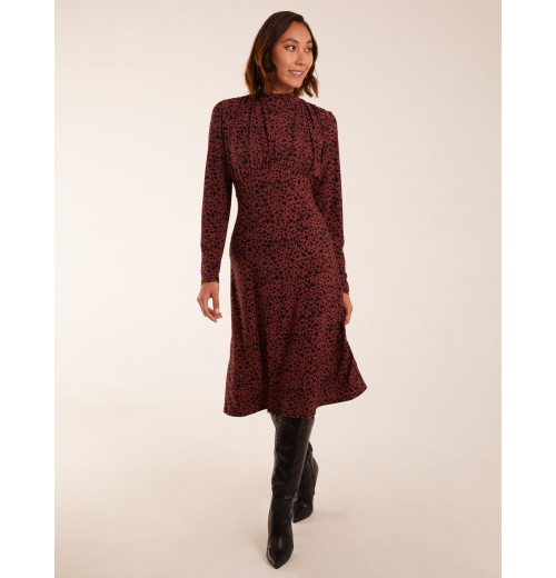 Ruched Front Frill Cuff Midi Dress Ruched Front Frill Cuff Midi Dress