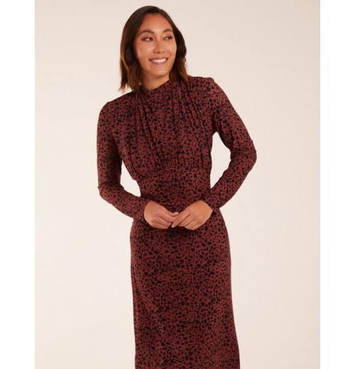 Ruched Front Frill Cuff Midi Dress Ruched Front Frill Cuff Midi Dress