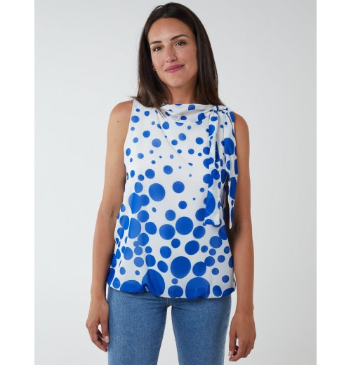 Sleeveless Polka Dot Top With Tie Neck Sleeveless Polka Dot Top With Tie Neck