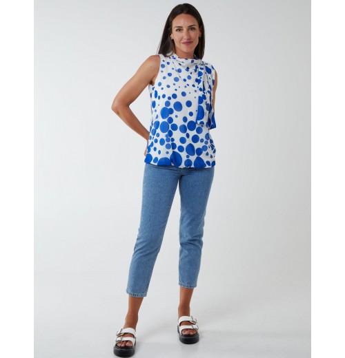 Sleeveless Polka Dot Top With Tie Neck Sleeveless Polka Dot Top With Tie Neck