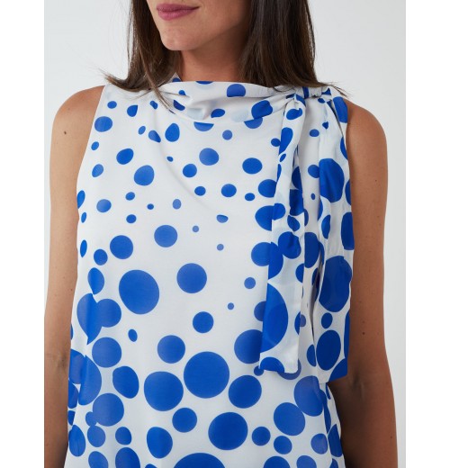 Sleeveless Polka Dot Top With Tie Neck Sleeveless Polka Dot Top With Tie Neck