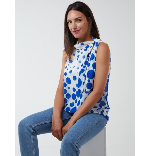 Sleeveless Polka Dot Top With Tie Neck Sleeveless Polka Dot Top With Tie Neck