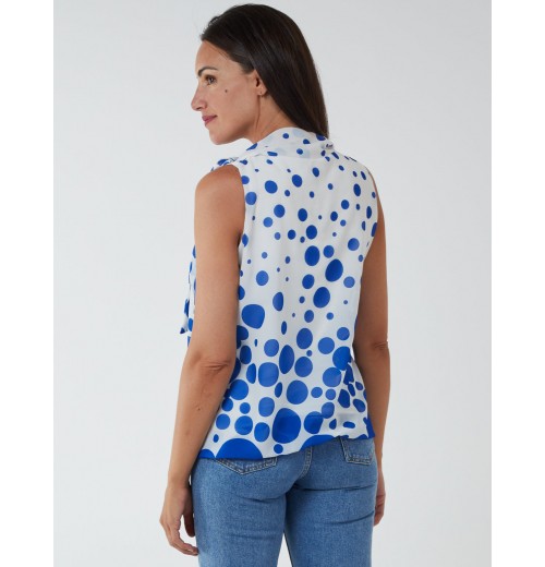Sleeveless Polka Dot Top With Tie Neck Sleeveless Polka Dot Top With Tie Neck