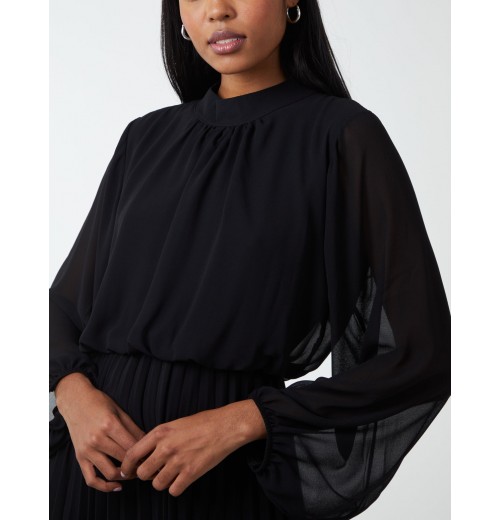 High Neck Pleated Midi Dress High Neck Pleated Midi Dress