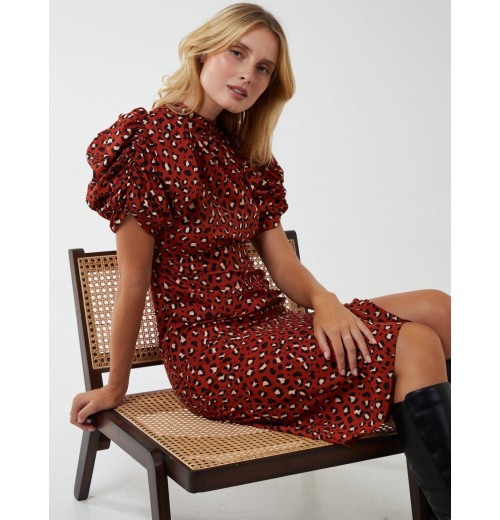 Leopard Print Ruched Side Midi Dress Leopard Print Ruched Side Midi Dress