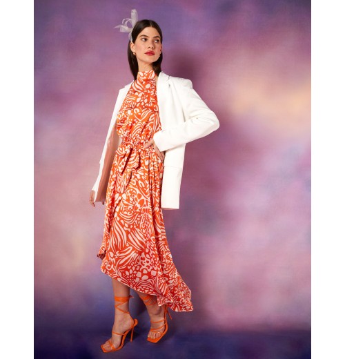 Abstract Print Halter Neck Midi Wrap Dress Abstract Print Halter Neck Midi Wrap Dress