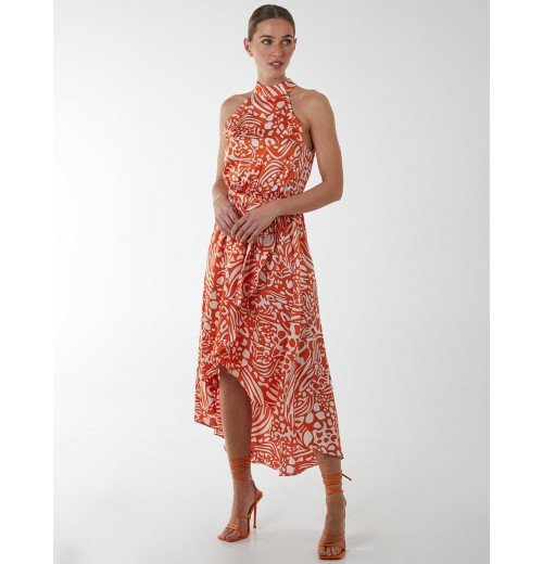 Abstract Print Halter Neck Midi Wrap Dress Abstract Print Halter Neck Midi Wrap Dress