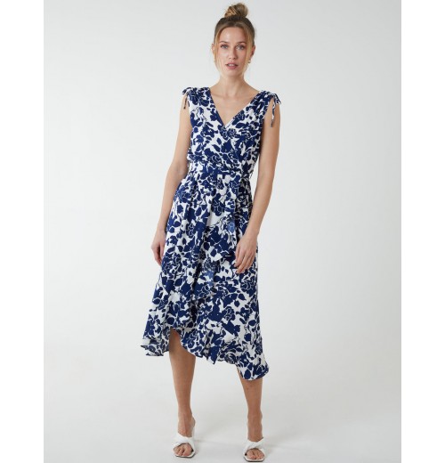 Wrap Front Midi Dress With Ruffle Hem Wrap Front Midi Dress With Ruffle Hem