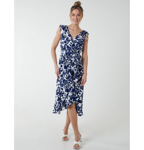 Wrap Front Midi Dress With Ruffle Hem Wrap Front Midi Dress With Ruffle Hem