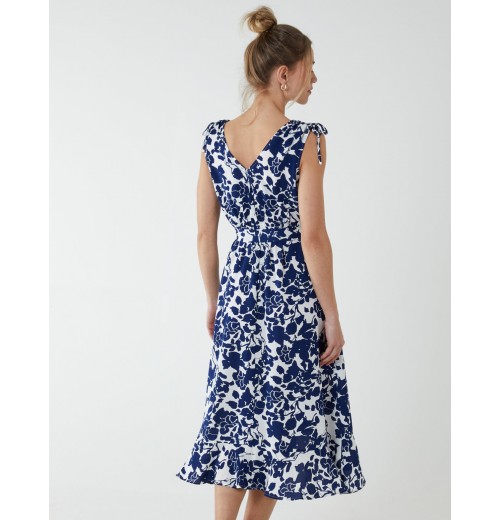 Wrap Front Midi Dress With Ruffle Hem Wrap Front Midi Dress With Ruffle Hem