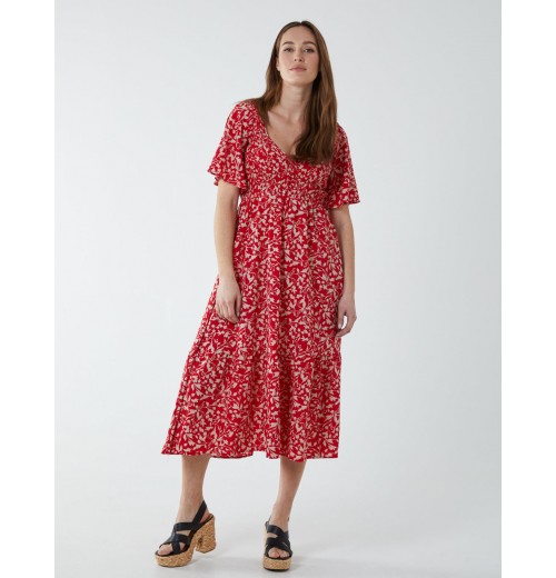 Sheared Bust Midi Dress With Angel Sleeves Sheared Bust Midi Dress With Angel Sleeves