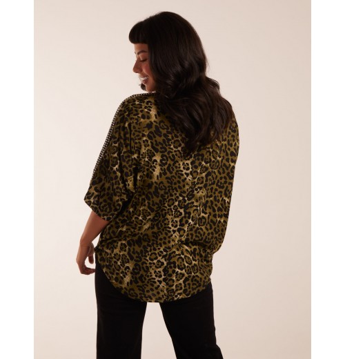 Leopard Zip Front Diamante Tunic Top Leopard Zip Front Diamante Tunic Top