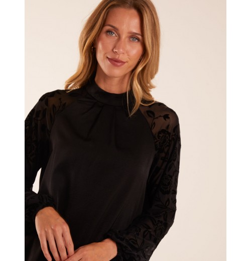 High Neck Flocked Sleeve Top High Neck Flocked Sleeve Top