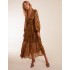 Shirred Waist Animal And Foil Print Maxi Dress