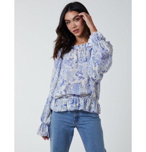 Butterfly Floral Print Gypsy Chiffon Blouse Butterfly Floral Print Gypsy Chiffon Blouse