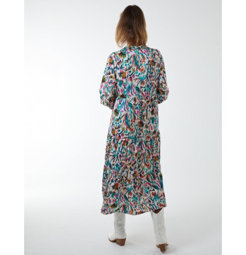 Multi Tiered Abstract Print Midi Dress Multi Tiered Abstract Print Midi Dress
