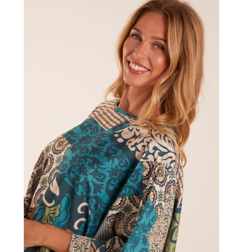 Patchwork Satin Oversized Top Patchwork Satin Oversized Top