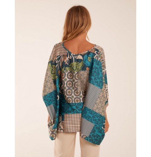 Patchwork Satin Oversized Top Patchwork Satin Oversized Top