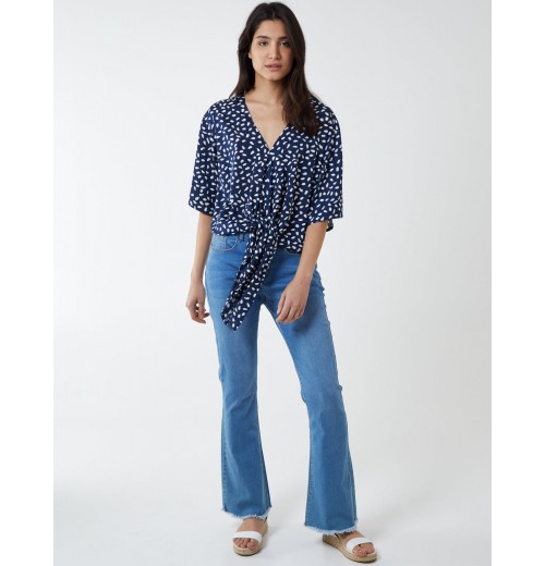 Abstract Spot Tie Front Batwing Top Abstract Spot Tie Front Batwing Top