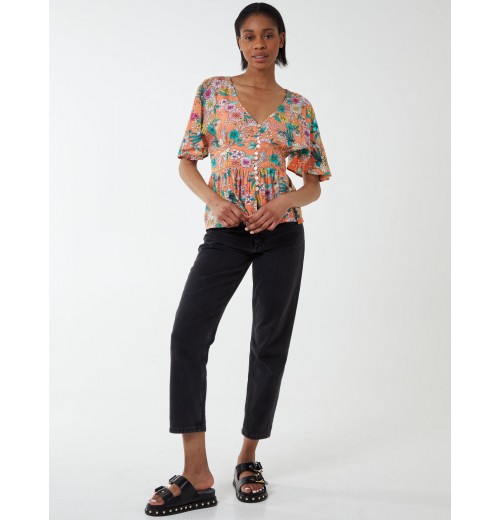 Button Front Batwing Peplum Top Button Front Batwing Peplum Top