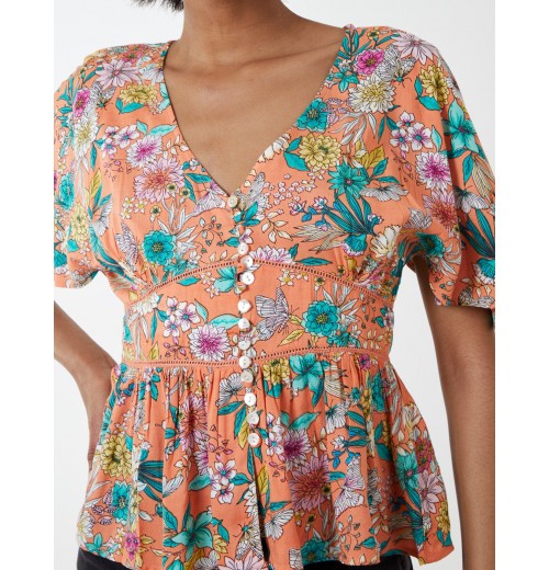 Button Front Batwing Peplum Top Button Front Batwing Peplum Top