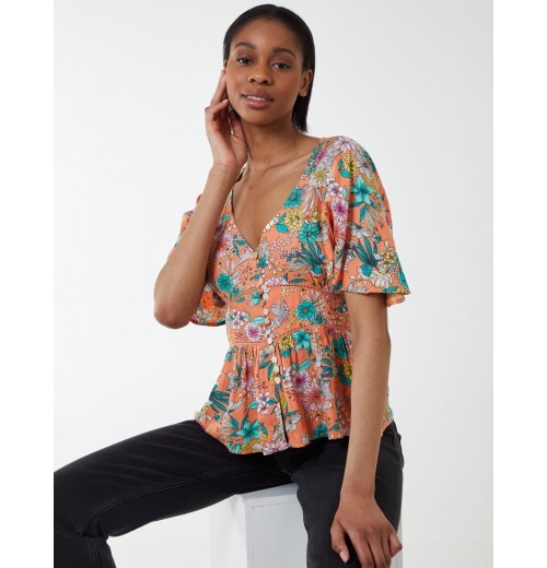 Button Front Batwing Peplum Top Button Front Batwing Peplum Top