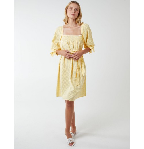 Square Neck Shirred Swing Dress Square Neck Shirred Swing Dress