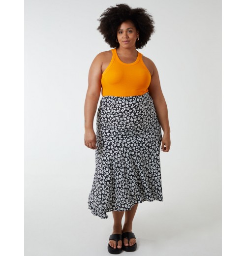 Curve Asymmetric Seam Midi Skirt Curve Asymmetric Seam Midi Skirt