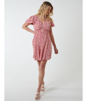 Double Ruffle Empire Shirred Mini Dress