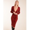 Ribbed V-Neck Tie Wrap Midi Dress Ribbed V-Neck Tie Wrap Midi Dress