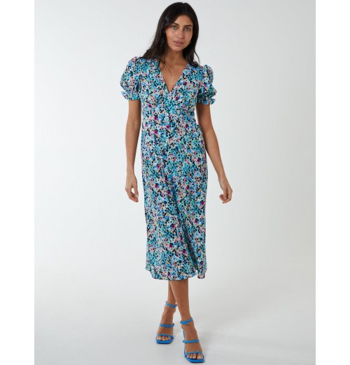 Frill Puff Sleeve Midi Dress Frill Puff Sleeve Midi Dress