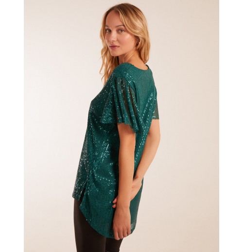 Angel Sleeve V Neck Sequin Top Angel Sleeve V Neck Sequin Top