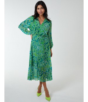 Pleated Wrap Front Dress
