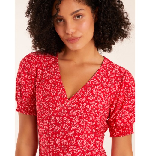 Shirring Cuff Sleeve Tea Dress Shirring Cuff Sleeve Tea Dress
